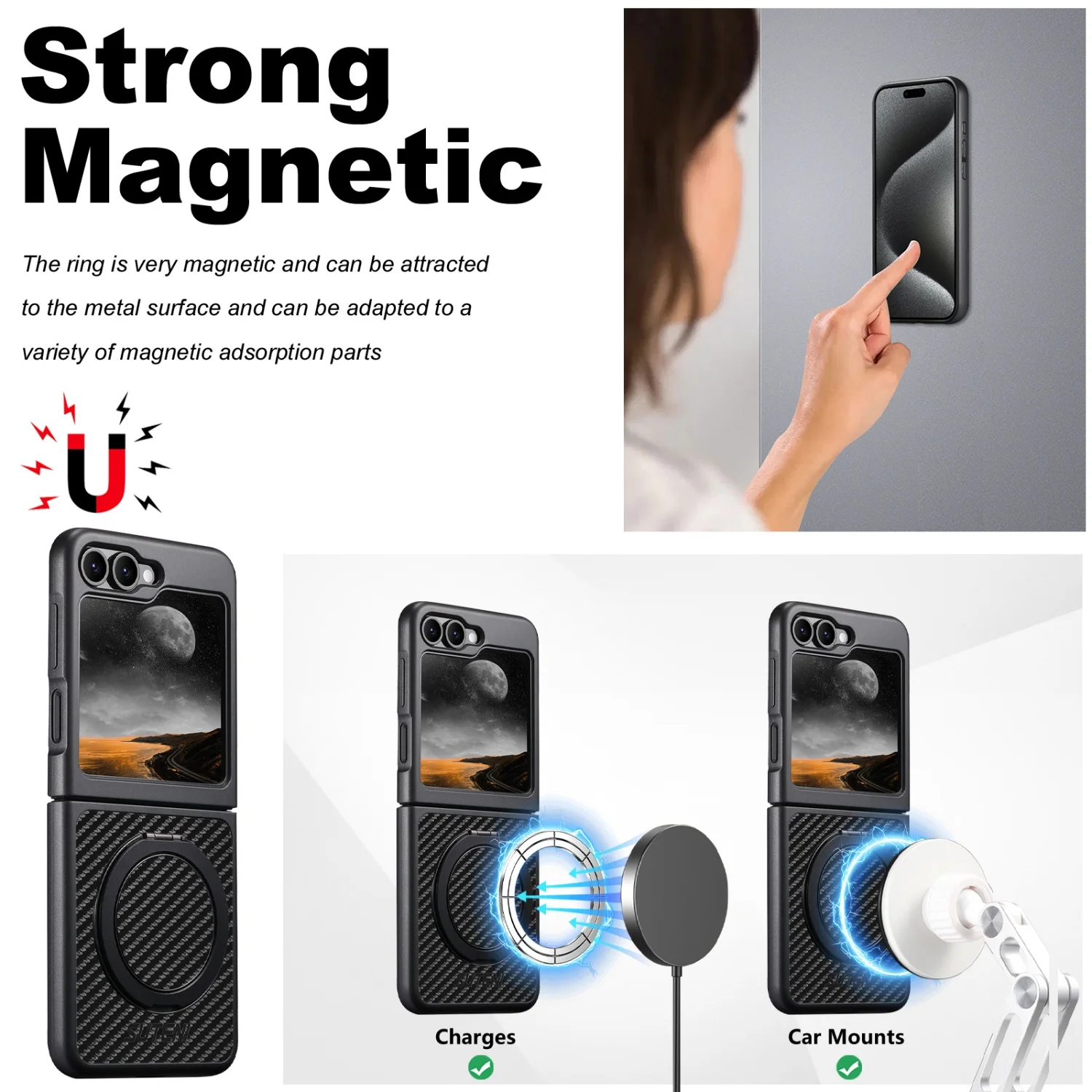 

For Samsung Galaxy Zflip 7/6/5 Complete Set Soft Rubber Magnetic Adhesive 360-degree Rotating Stand for Wireless Charging case