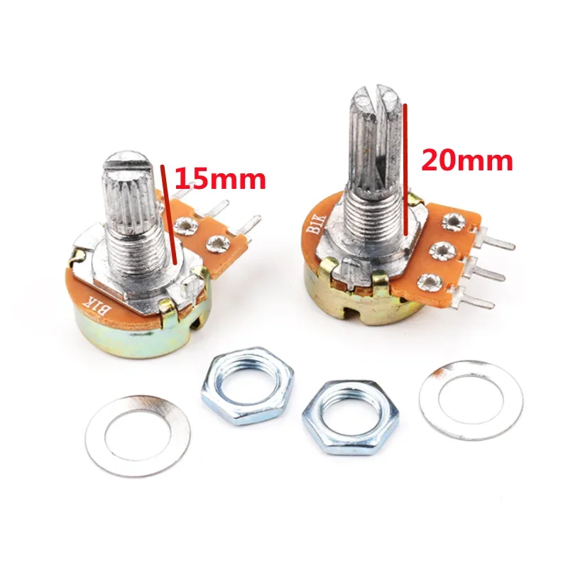 5pcs WH148 Potentiometer 1K 2K 5K 10K 20K 50K 100K 250K 500K 1M 15MM 20MM 3Pin Shaft with Nuts and Washers Potentiometers Kit