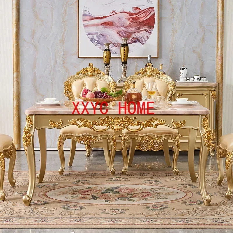 Design Wooden Luxury Table Gold Vintage European Space Saving Dining Table Rectangular Living Room Esstisch Restaurant Furniture