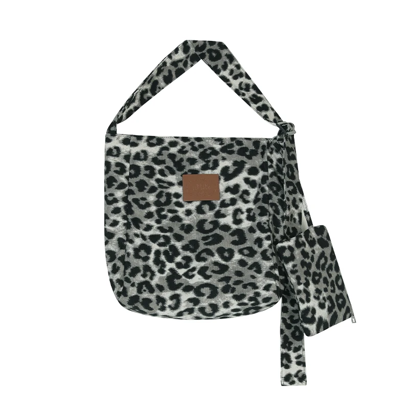 ELFSACK 2025 Winter New Arrivals Leopard-print Canvas Tote Bag For Woman