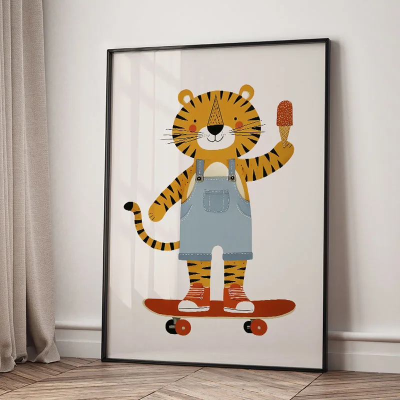 Funny Cartoon Animal Car Balloon Nursery Wall Art Canvas Painting Lion Bear Tiger Posters & Prints Pictures Baby Kids Room Decor - view 3