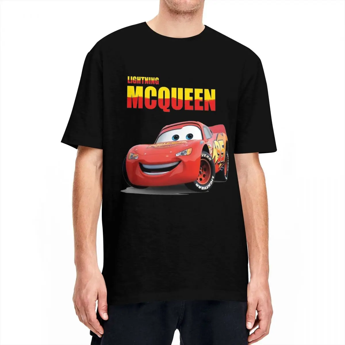 Men Lightning McQueen T-Shirts Cartoon Red Car 100% Cotton Clothing Summer Short Sleeve T-Shirt Crew Neck Tee Shirt Plus Size