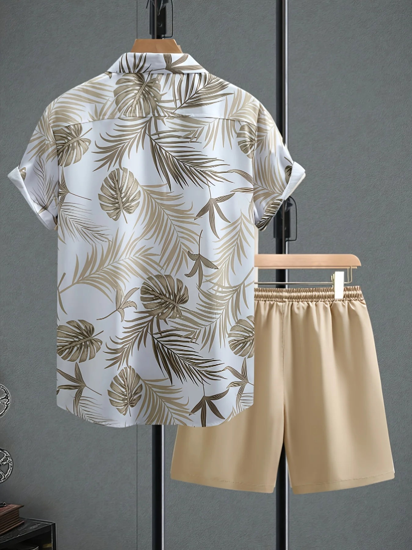 

Модный мужской летний комплект из рубашки с короткими рукавами и шортами с принтом, повседневный свободный крой для отпуска и повседневной носки