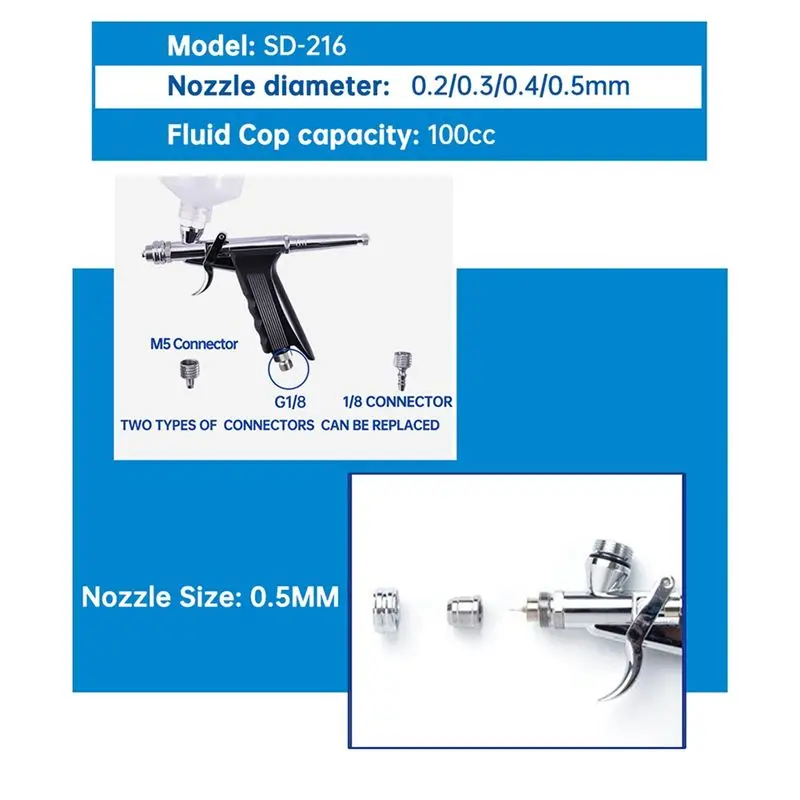 

*ABKM Professional 0.5mm Airbrush Set with Spray Tools Nozzle Cap Connector Accessories for Car Model Wall Painting Nails