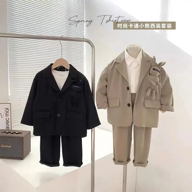 طقم بدلة للأولاد 2025، ملابس كاجوال للأطفال، موضة جديدة للربيع والخريف، النسخة الكورية، طقم سراويل بأكمام طويلة مكون من قطعتين #3