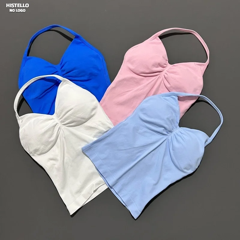 HISTELLO Impacts Longline Strappy Halter Open Back High Support Seamless Stretch Breathable Yoga Gym Workout Fitness Top