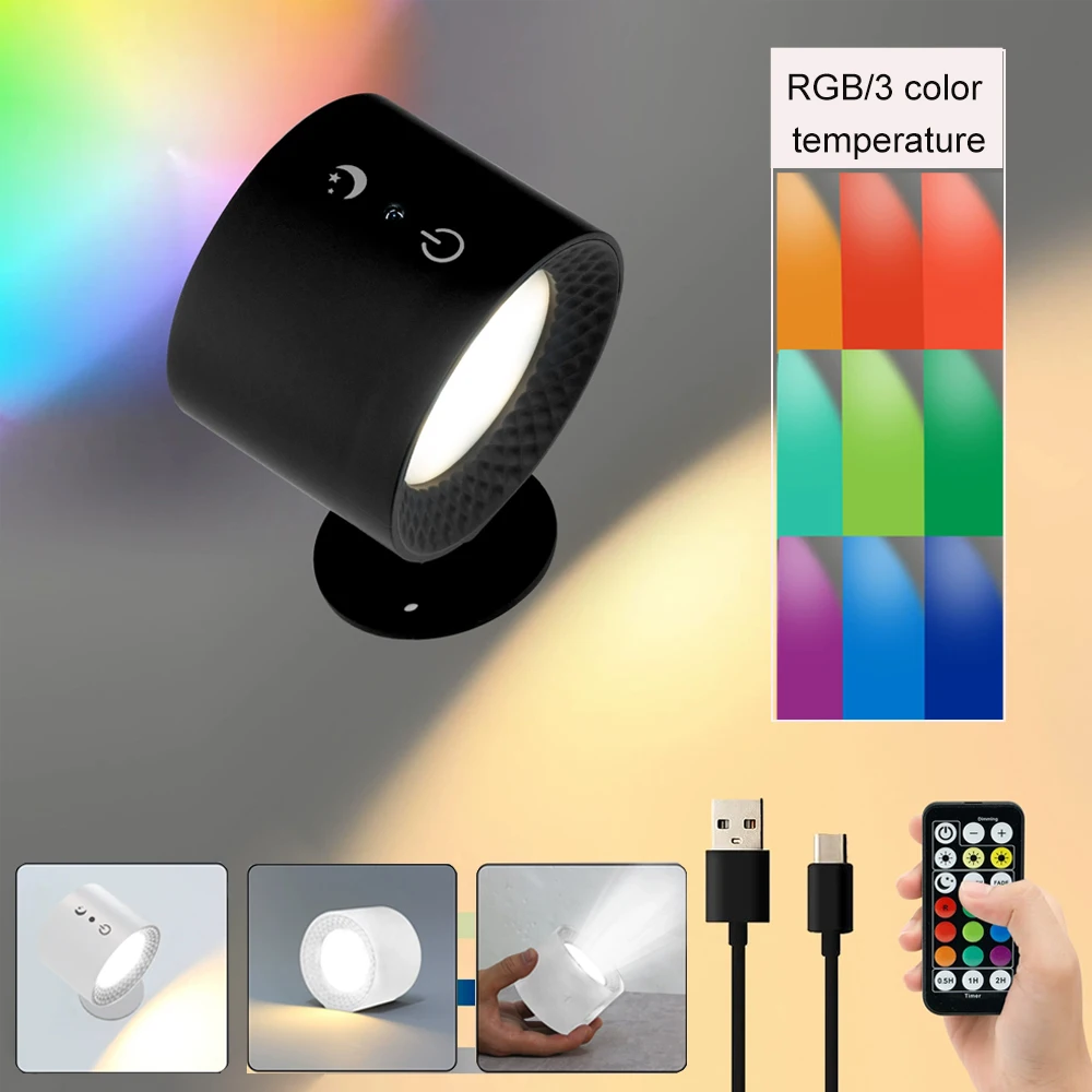 

Led Double Head Wall Lamp USB Recharge Wireless Portable Night Light Touch Control Remote 360 Rotatable For Bedroom Reading Lamp