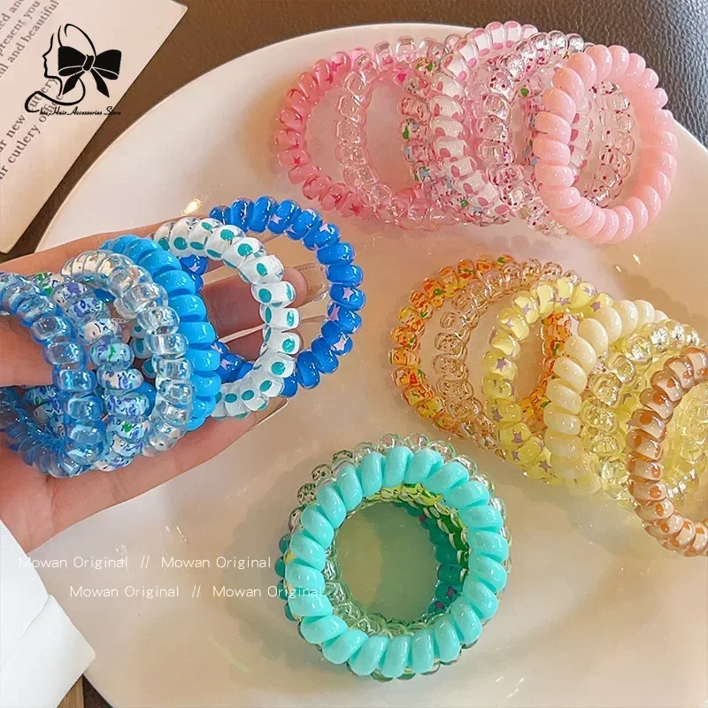 Cintas elásticas para el pelo para niña, accesorios coreanos para el cabello, cuerdas en espiral esmeriladas, cuerda de goma elástica, 6 piezas,