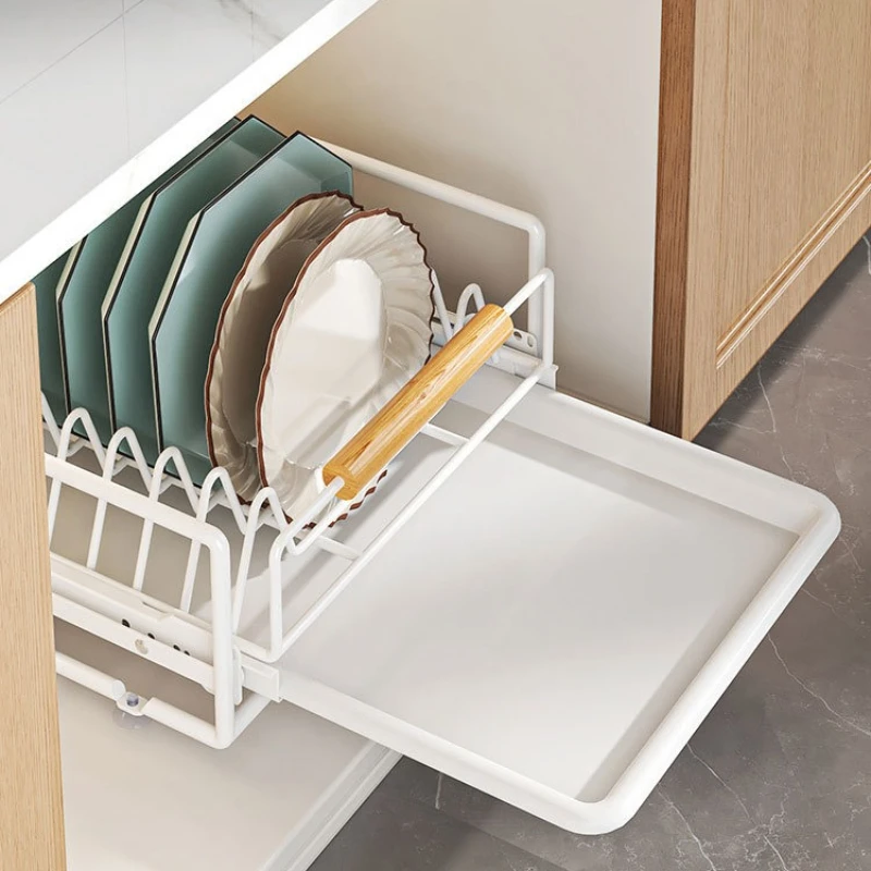 

Kitchen Household Drain Bowl Rack Layered Seasoning Bowl Rack in Cabinet Double Layer Drawer Type Pull Basket Dish Storage Rack