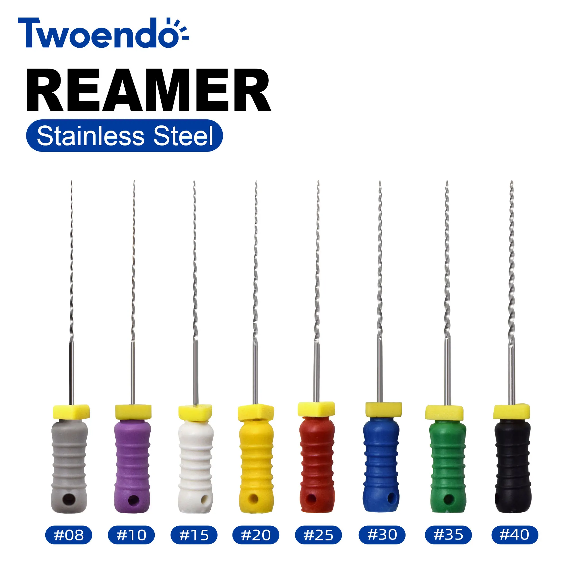 1 Box Twoendo Stainless Steel Reamers Files 21/25mm Hand Use Endo R Files #15-40 Root Canal Dental Tools Dentistry Odontologia