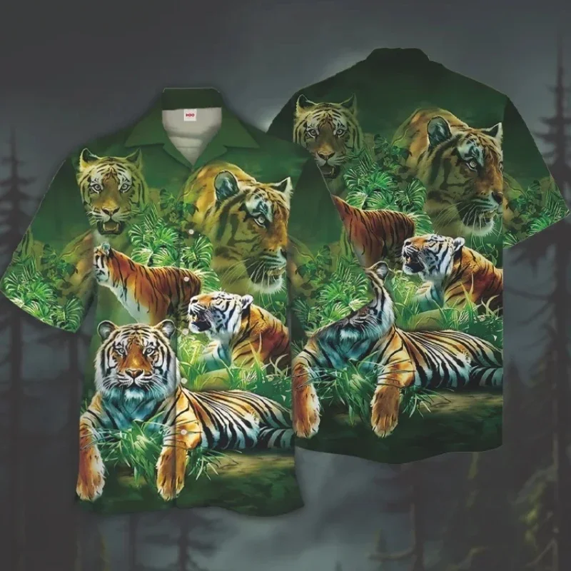 New 3d Animal Print Hawaiian Shirts For Men Cuban Collar Shirts Fashion Man Clothing Retro Loose Oversized Short Sleeve Shirt
