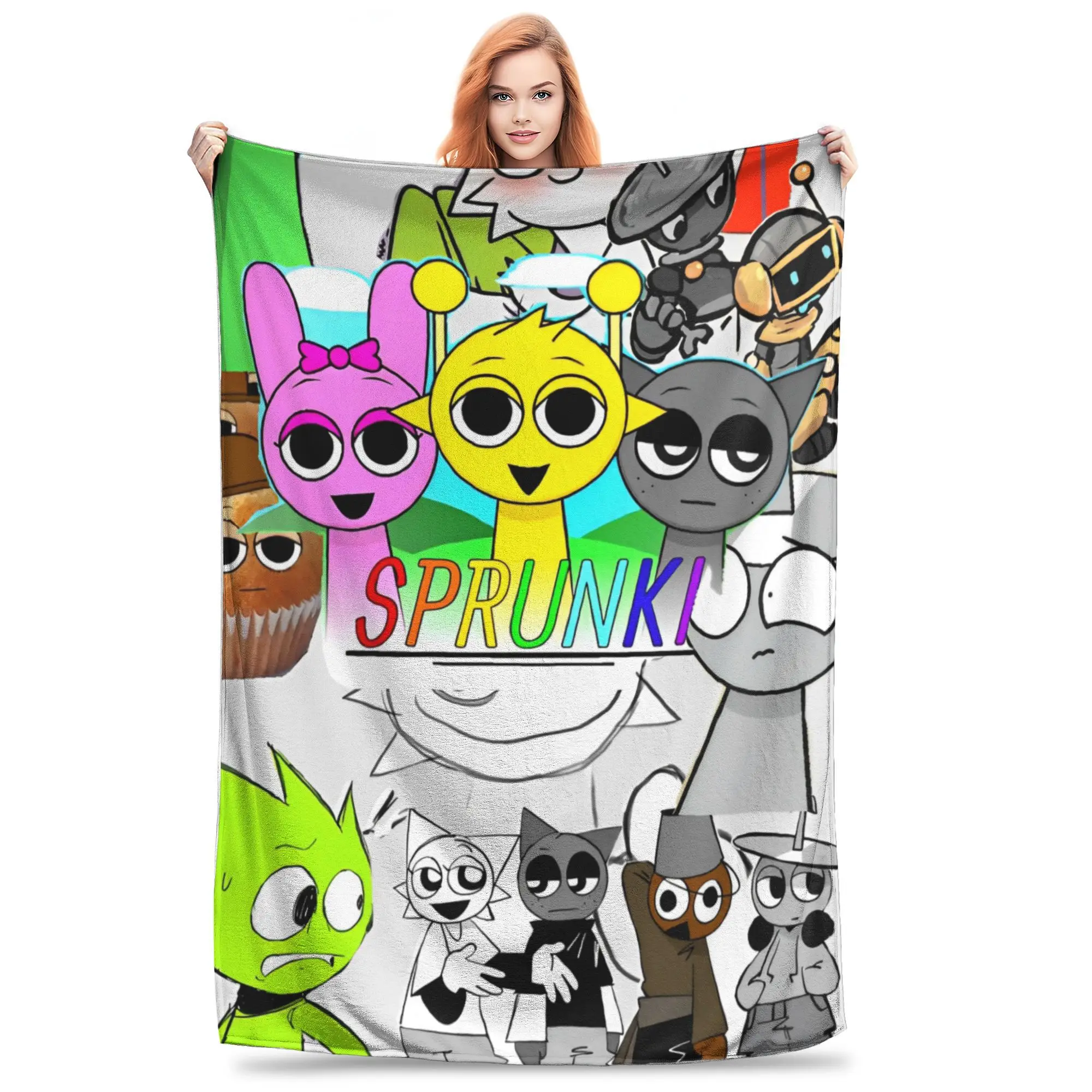 Sprunki Incredibox Game Blankets Fleece Summer  Portable Super Warm Throw Blanket for Bedding Couch Bedspread