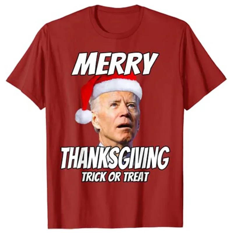 Funny Joe Biden Merry Thanksgiving Trick or Treat T-Shirt Christmas Tee Tops