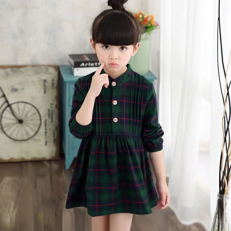 Dresses For Girls 2022 Spring Autumn Cotton Children Princess Dress Kids Clothing Plaid Long Sleeve School Dresses