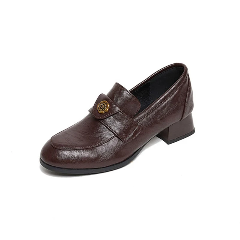 

Retro Medium Heel Women's Pumps Round Toe 2026 Spring Slip-on Office Lady Shoes Large Size Loafers Phoentin FT4334