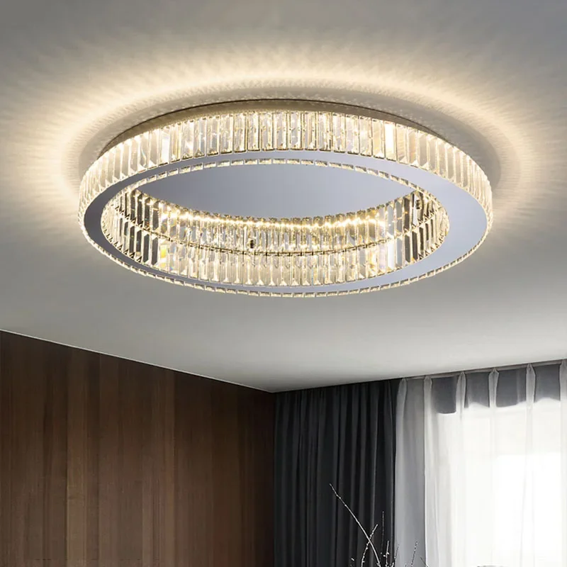 Modern Simple Crystal Circle Lamp Ceiling Chandelier Living Room Bedroom Study Decorative Led Indoor Lighting