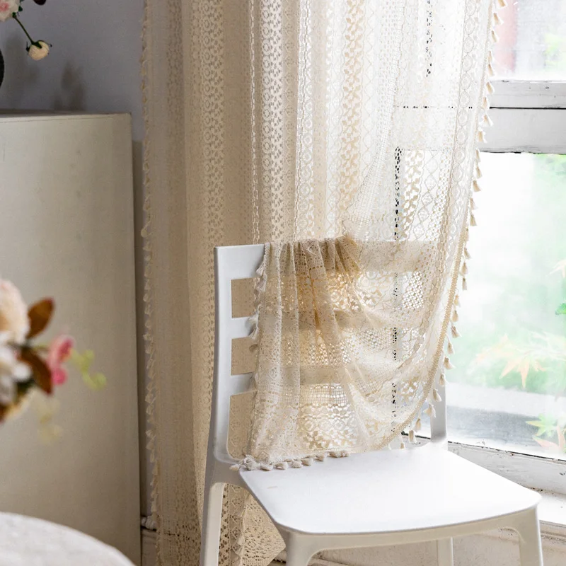 

Beige Boho Tulle Curtain for Living Room Embroidered Voile Curtains for Bedroom Sheer Curtain Blinds Window Drapes Custom Made