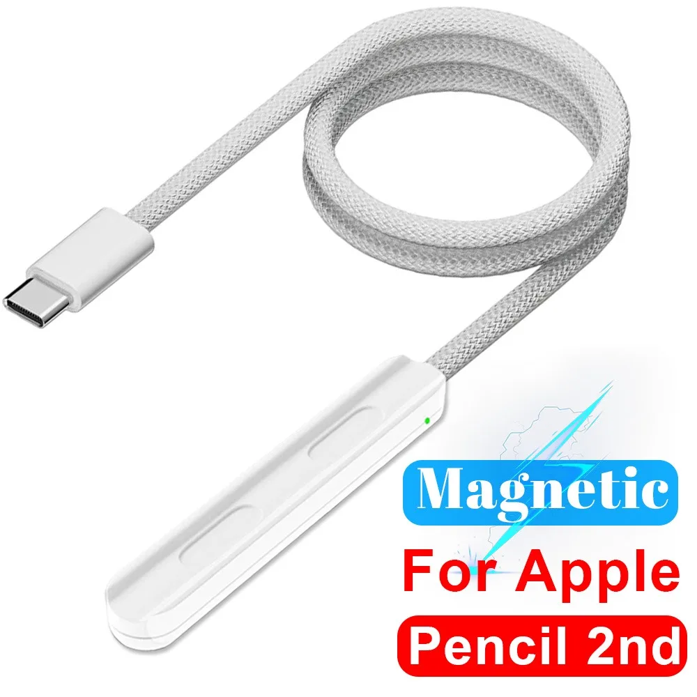 For Apple Pencil 2 2nd Type C Charger Adapter USB C Magnetic Charging Nylon Braided Cable For Apple Pencil 2 2nd Stylus Charger