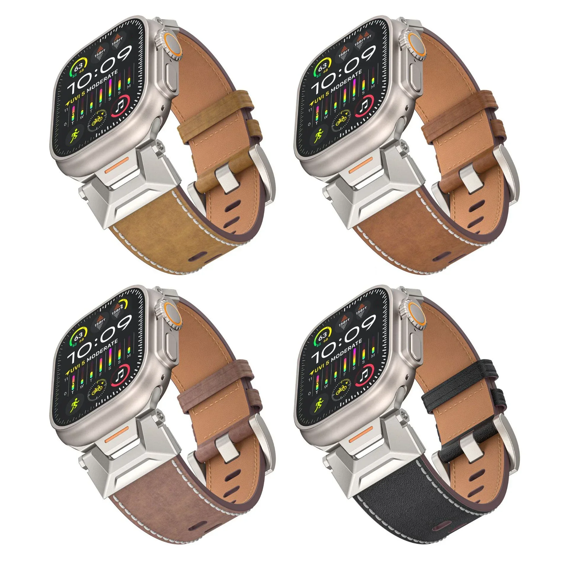 Genuine Leather Strap For Apple Watch Ultra 2 49mm 10 9 8 7 45mm 46mm Mecha Business Wristband For iWatch 6 5 4 44mm Accessories