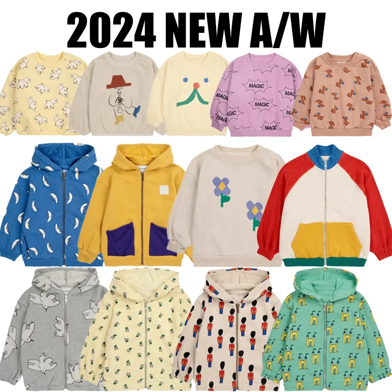 

AW 2024 Kids Sweatshirts for Boys Girls Cute Print Sweaters Baby Children Cotton Outwear Clothing Tops Kids Blue Printed Hoodie