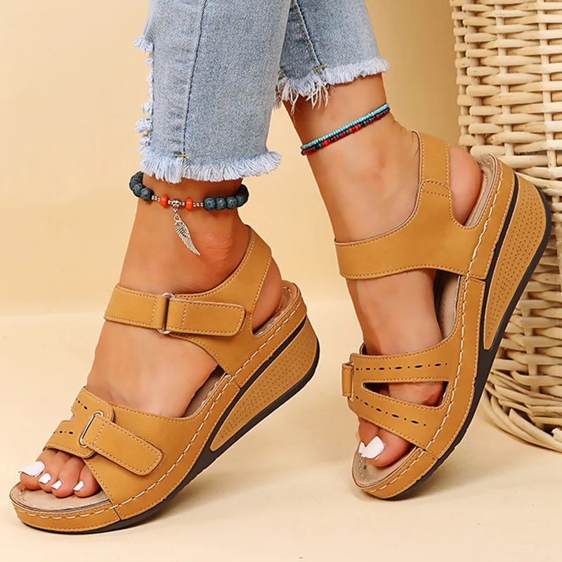 Sandalias de tacón de cuña de fondo suave para Mujer, zapatos de plataforma, elegantes, de verano