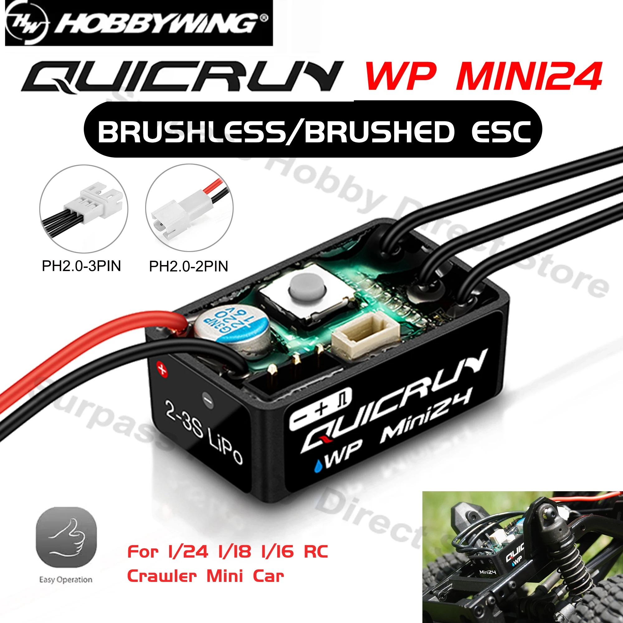 

NEW Hobbywing QuicRun WP Mini24 25A Waterproof Brushed/Brushless Mode Switchable ESC for 1/24 1/18 1/16 RC Crawler Car Motor