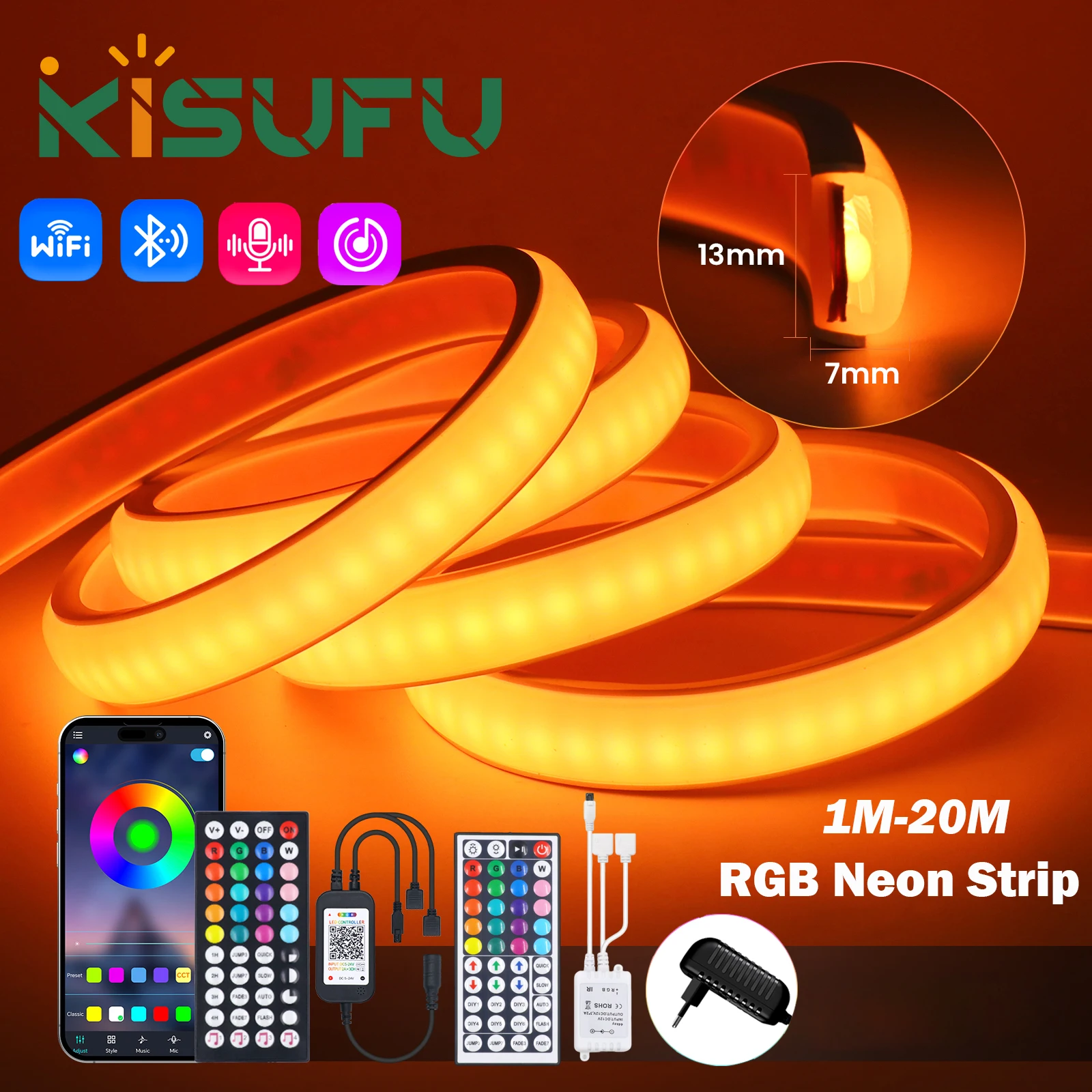 

DC12V 24V Smart RGB COB LED Neon Light Outdoor Waterproof 0.5M 5M 10M 15M 20M WIFI Bluetooth Remote Dimmable COB LED Strip Light