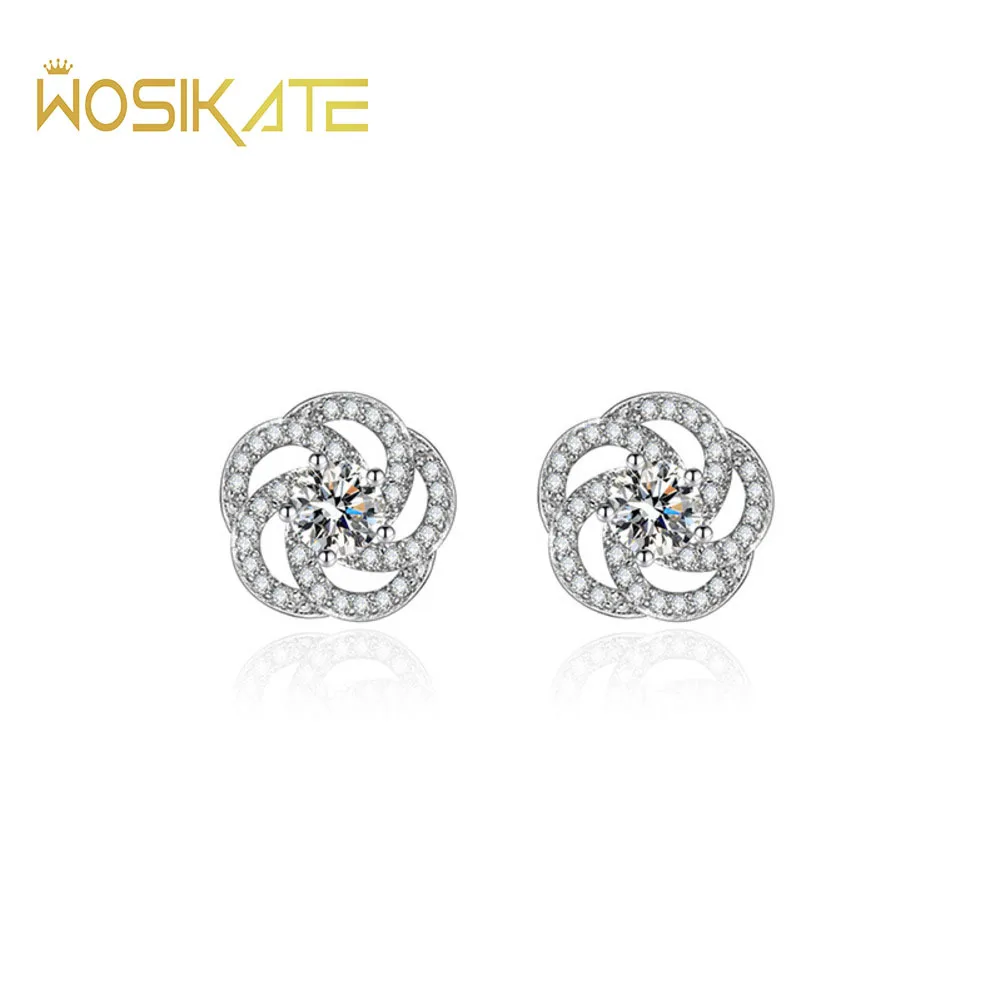 WOSIKATE Luxury 925 Sterling Silver Earrings For Women Rose Shape Set With Zirconia 925 Fine Jewelry Anniversary Girl's Gifts