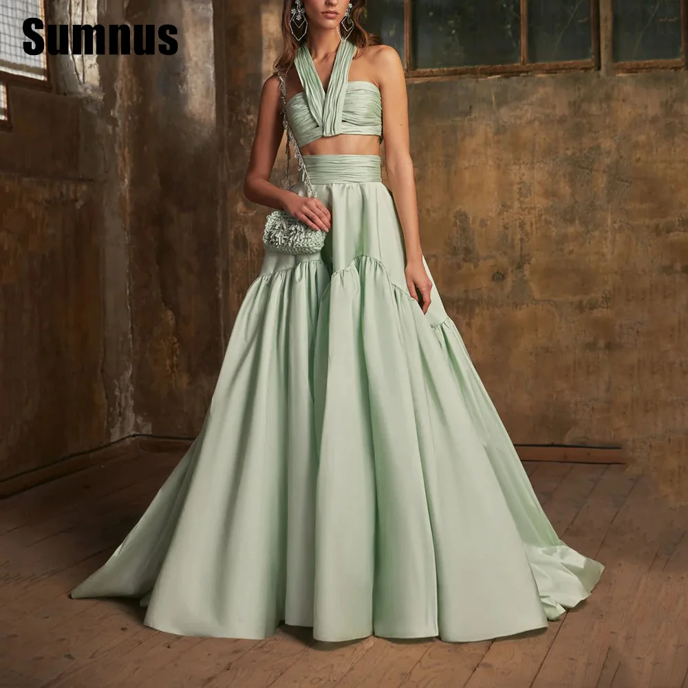 Sumnus Light Green Off The Shoulder Evening Dress Halter Stain Prom Gown Floor Length Dresses Formal Party Vestidos De Fiesta