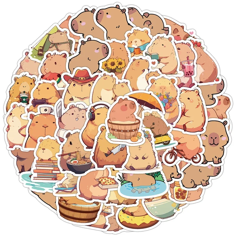 10/30/50PCs kawaii capybara cartoon stickers cute animal sticker luggage laptop car bike skateboard decals DIY graffiti kids toy