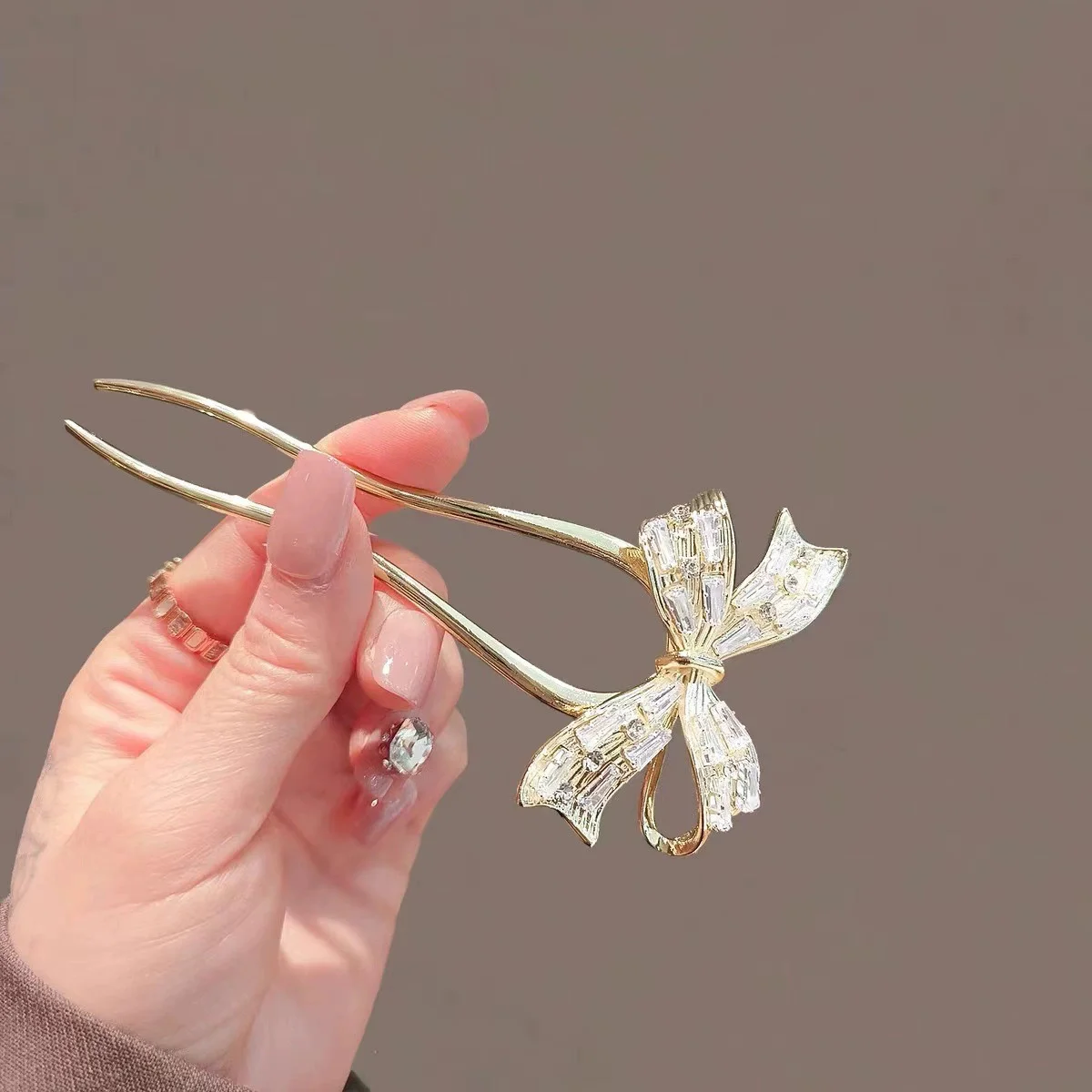 1PC ใหม่ผีเสื้อโบว์ Golden Zircon U-รูป Hairpin สําหรับผู้หญิง,ด้านหลังหัว,จาน Hairpin,ทุกวันโมเดิร์นอุปกรณ์เสริมผม