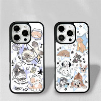 Ins Style Cartoon Star Lefu Cat and Dog Black Phone Case For iPhone 16 15 14 13 12 11 Pro Max MIni Plus Y2K Cute Cover