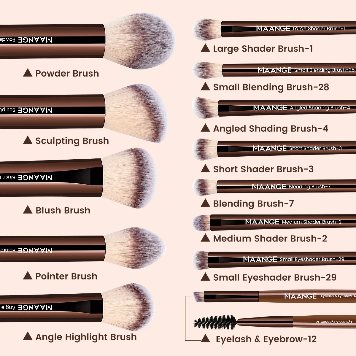 MAANGE 13-teiliges Make-up-Pinsel-Set, weich, flauschig, kosmetisches Puder, Lidschatten, Kabuki-Misch-Make-up-Pinsel mit 2 Luftpolsterquasten