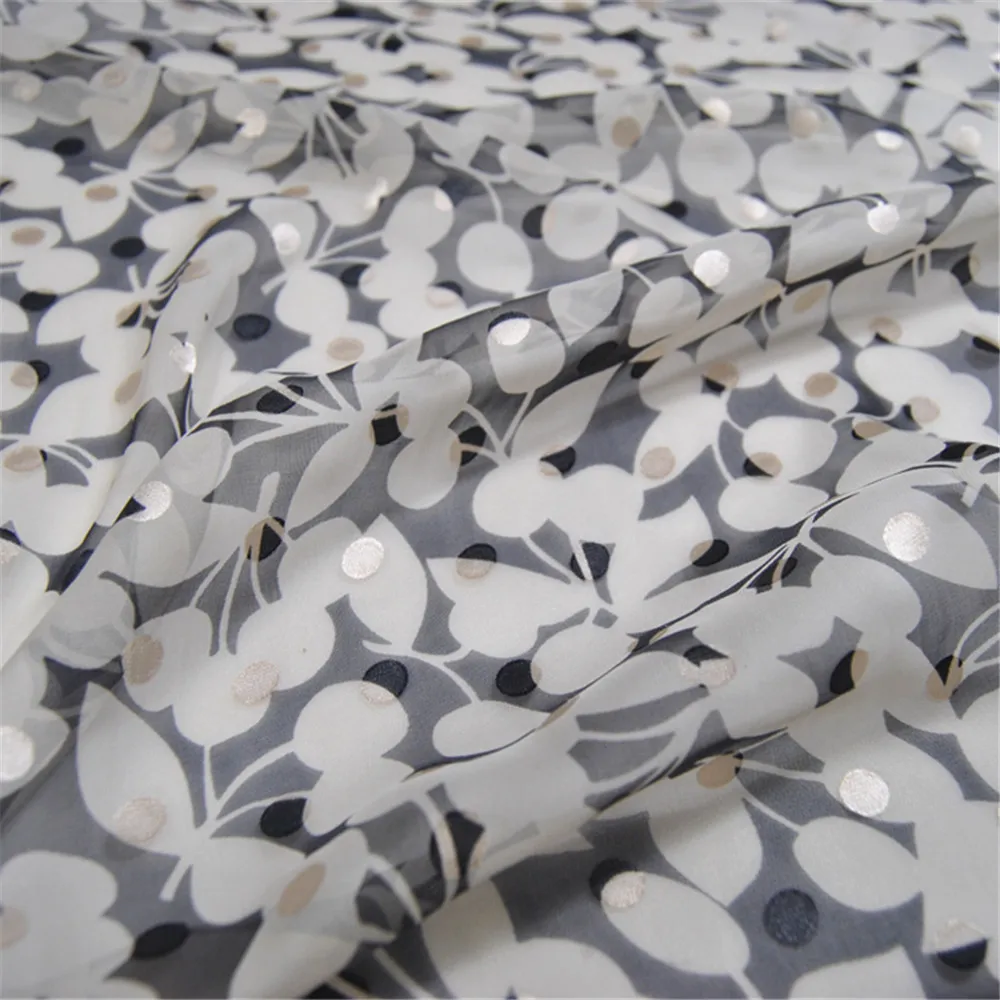 Beautiful New Arrival Silk Burn Out Fabric Opal Flowers Dot Mulberry for Shawl Scarves Pants Shirt