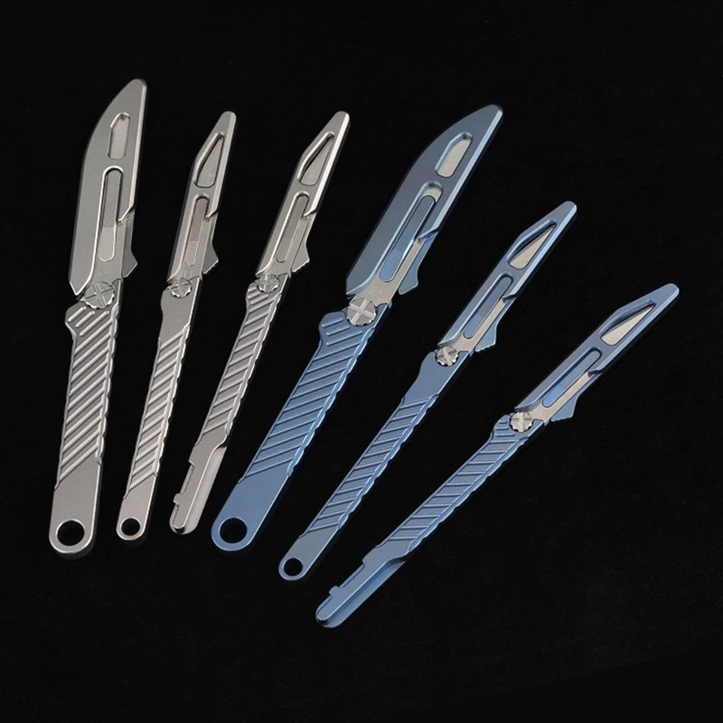 Thickened Titanium Alloy Carving Knife With Knife Cover EDC Scalpel Cut Paper Multifunctional Pocket Utility Knife Gift 10 Blade