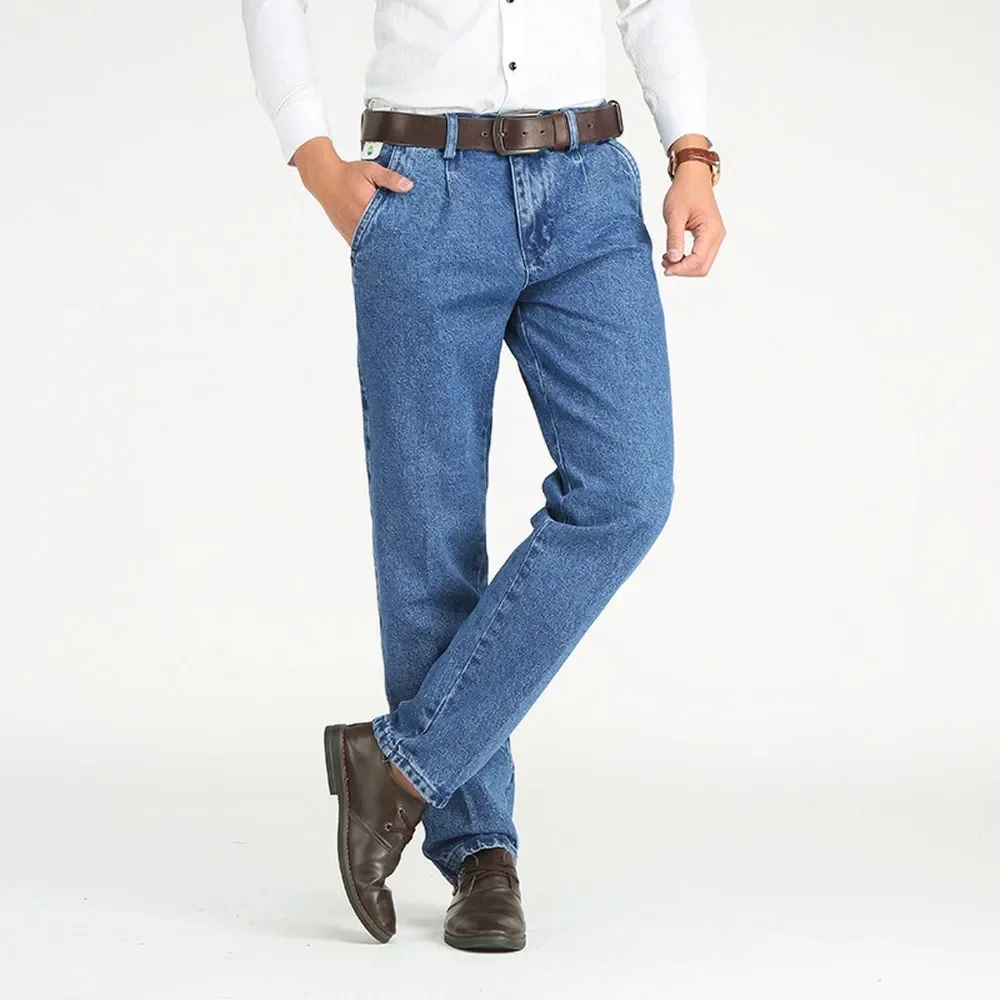 Tela de algodón grueso 2021 para hombre, pantalones vaqueros holgados de marca, informales, clásicos, rectos, talla 28-40