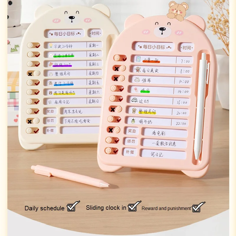 Placa de planejamento de gráfico de tarefas reutilizável portátil placa de lista de verificação de memorando para crianças destacável plástico
