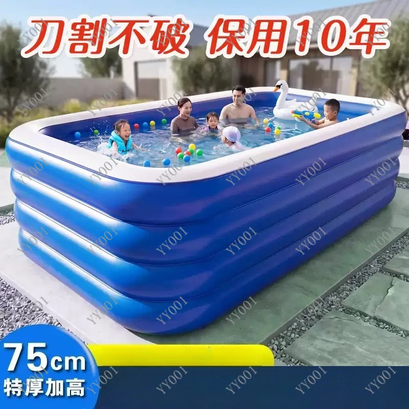 Inflatable 4-Ring Swim Pool Wear-proof Home Backyard Bathtub