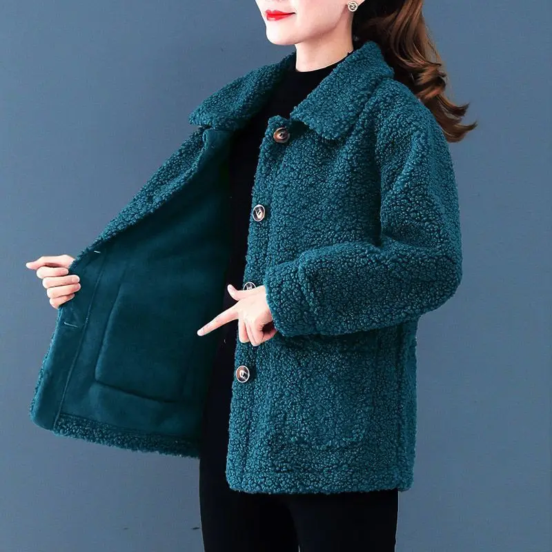 Women's Lambswool Coat Thicken Winter Fleece-lined Coat Autumn Winter Jacket Top Comfortable Warm Fashion Faux Fur Coats