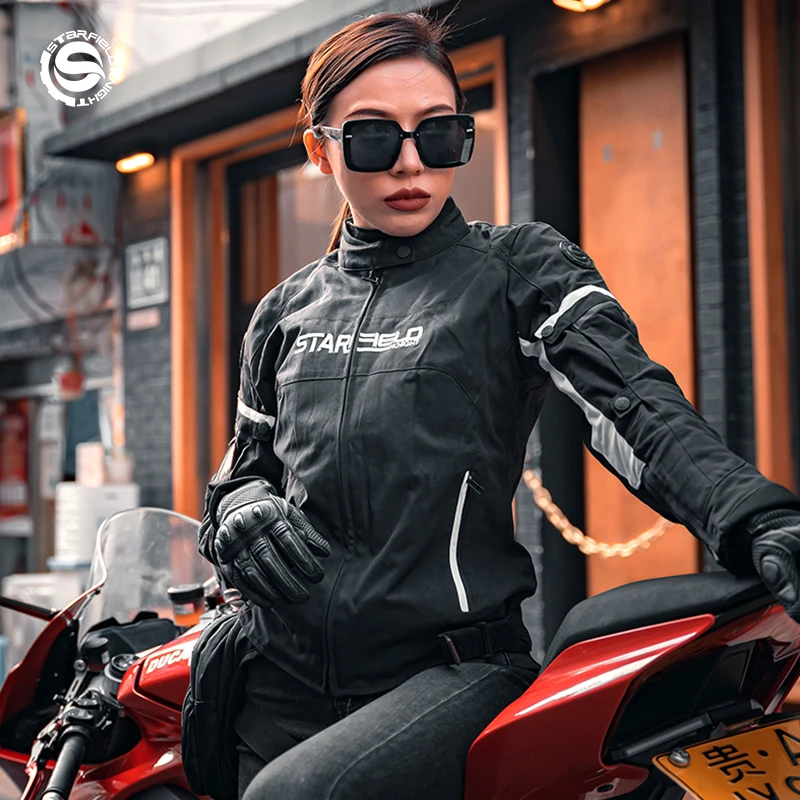 SFK Winter Warm Women's Motorcycle Jacket Riding Clothes Detachable Cotton Inner Line With CE Armor Protective Gears Accessories