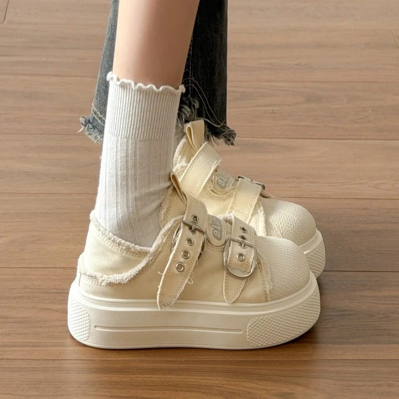 Fashion Thick-soled Belt Buckle Women Casual Shoes Outdoor Fitness Ladies Elevator Shoes Spring Autumn Breathable Platform Shoes