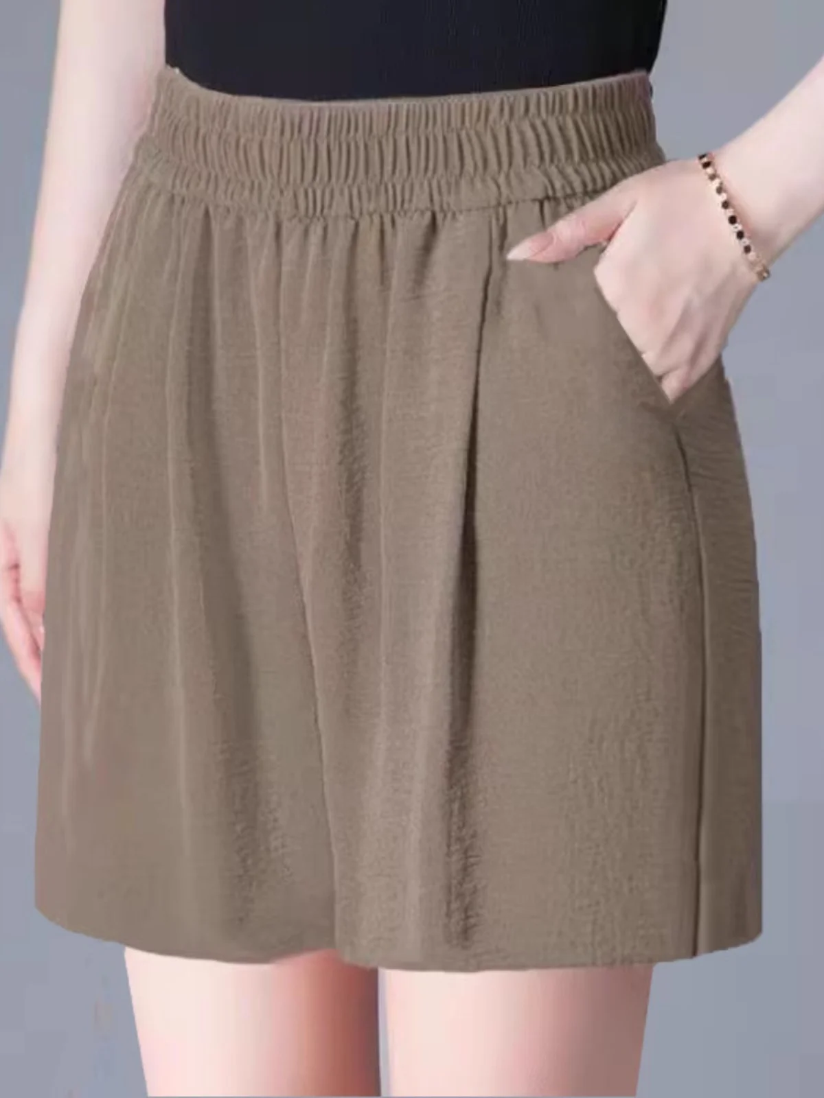 Damskie spodenki letnie z lodowego jedwabiu i lnu, wyszczuplające, luźne, cienkie, z wysokim stanem, szerokie nogawki, wygodne ubranie wierzchnie.