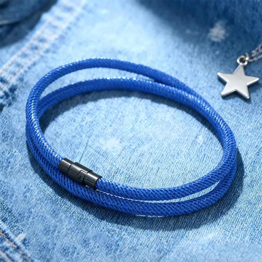 Mens Double Wrap Rope Bracelet Magnetic Clasp Threaded Nylon Cord Wristband Sports Jewelry Gift for Him Minimalist Outdoor Gear