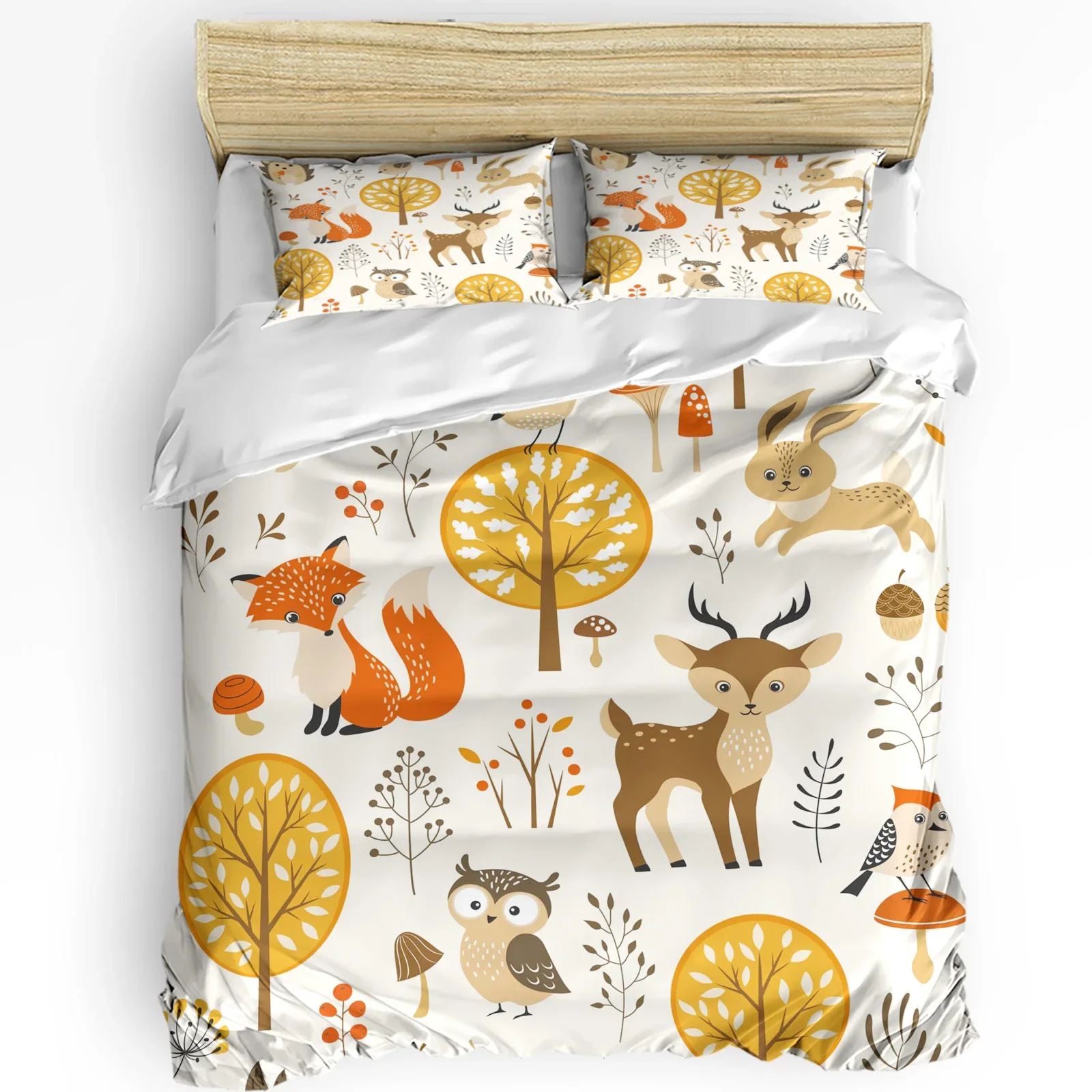 

3pcs Bedding Set Bear Fox Squirrel Cartoon Forest Animal Duvet Cover Pillow Case Boy Kid Teen Girl Bedding Covers Set