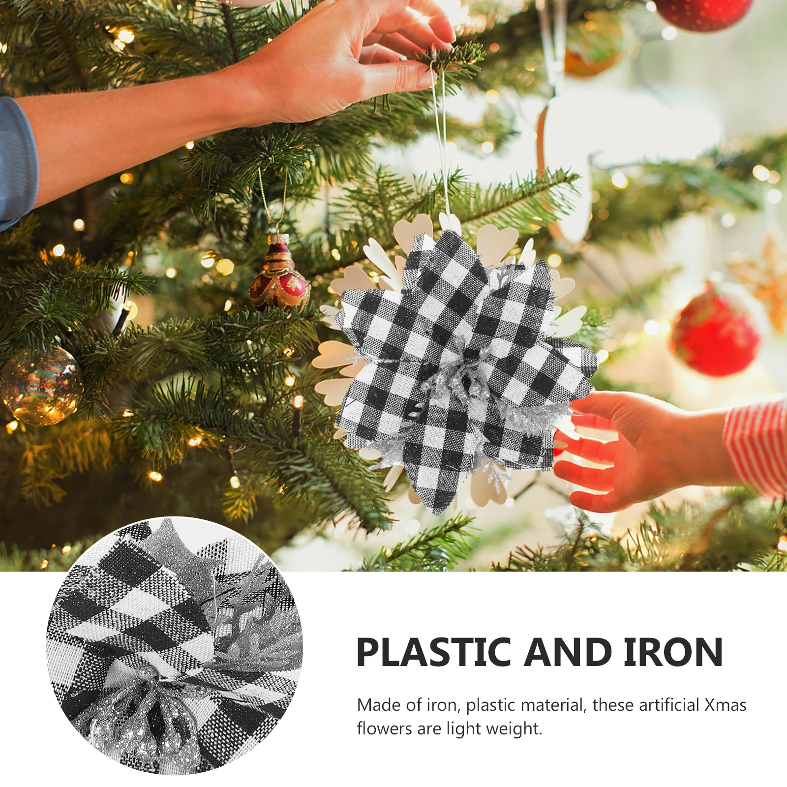 

1 set Christmas Poinsettia Flowers Decorations Artificial Xmas Tree Ornaments Holiday Party Plastic Iron Clips Stems Reusable