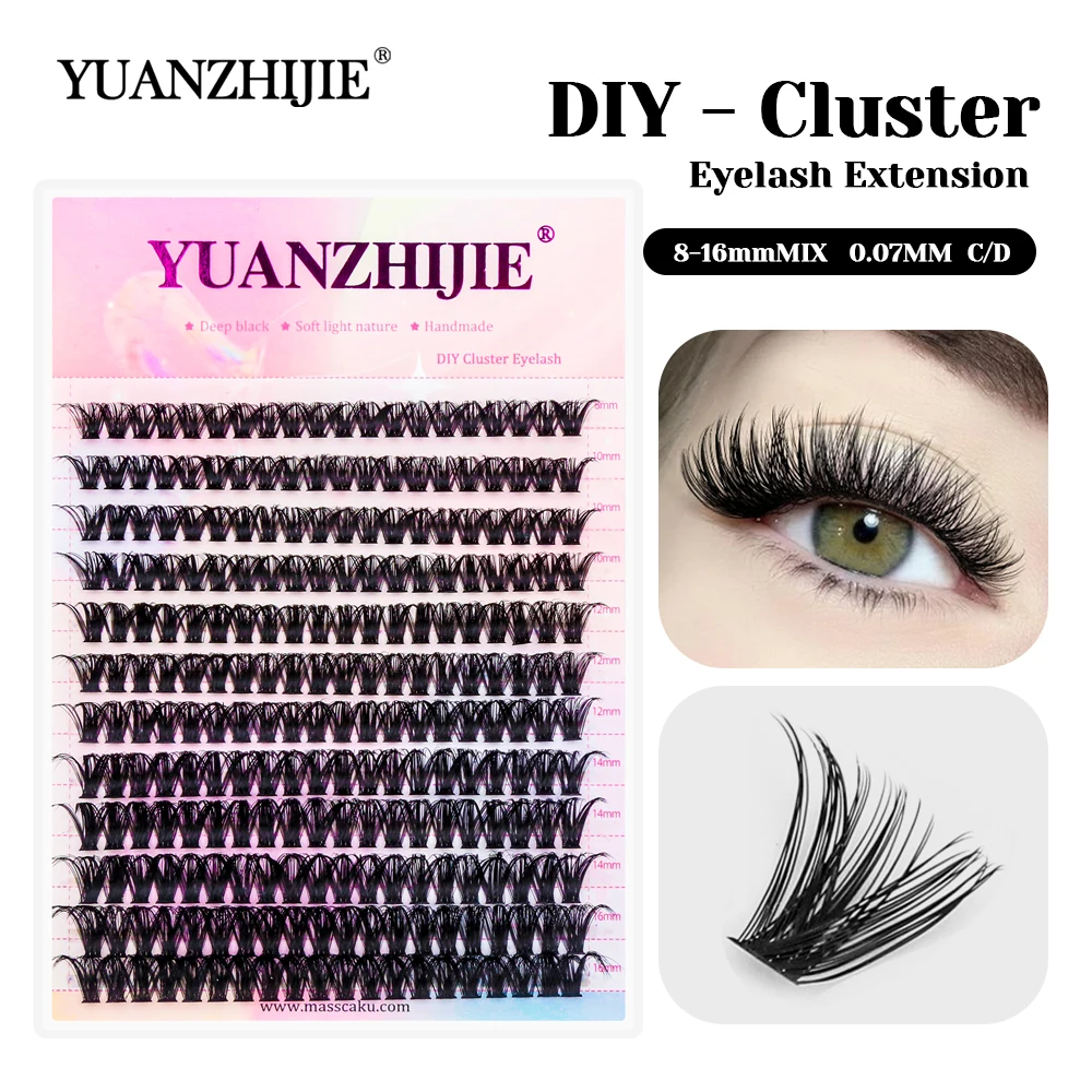 New Arrival YUANZHIJIE 0.07mm Thickness Fluffy False Silk Self-Adhesive Eyelash 3D Effect Handmade DIY Clusters Lashes in Stock