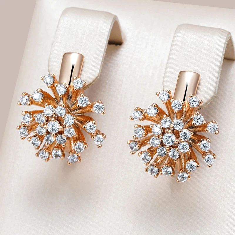 Wbmqda Flower Drop Earrings For Women 585 Rose Gold Color With Natural Zircon Luxury Jewelry Accessories