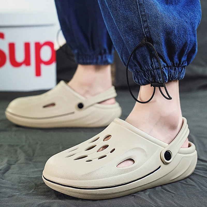 House Slippers Cloud clog slides men y2k Flip Flops Male Thick Flat Platform Non slip Hole Summer Soft Eva Sandals Indoor Beach