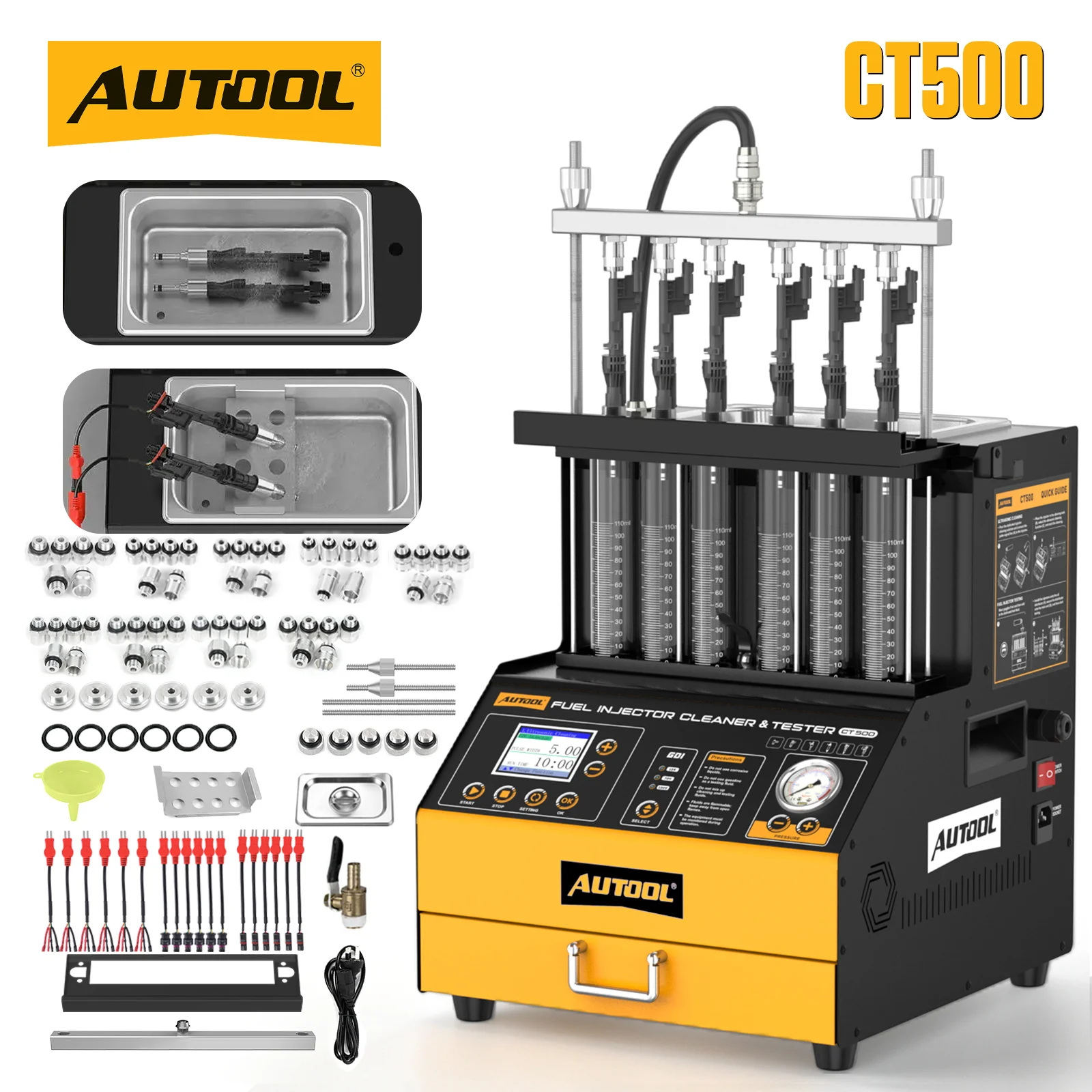 AUTOOL CT500 6 Cylinder Fuel Injector Tester Cleaner Piezoelectric GDI EFI FEI Ultrasonic Cleaning Machine Repair Tool 110V 230V
