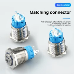 12 16 19 22 mm Metal Push Button Switch with Wire On Off PC Power High Head 12v for Car Momentary Latching Fixed Blue 5V 220V